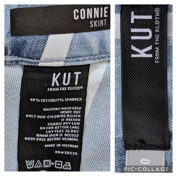 NWT KUT FROM THE KLOTH Connie Striped Asymmetrical Denim Mini Jean Skirt Size 0 - Picture 7 of 8